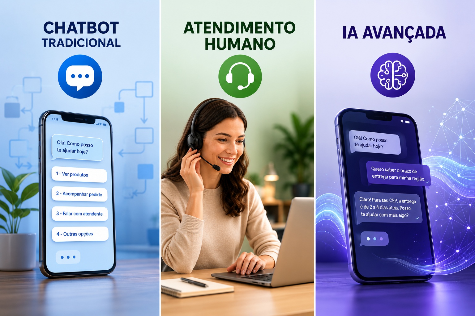 Customer service via WhatsApp: comparison between traditional chatbots, human and advanced AI